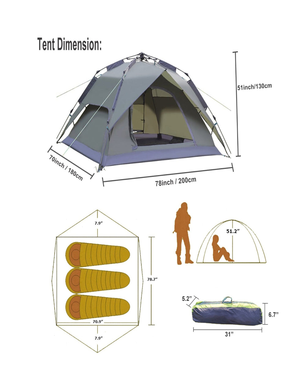 Person Camping Tent Instant Setup Waterproof Outdoor Shelter