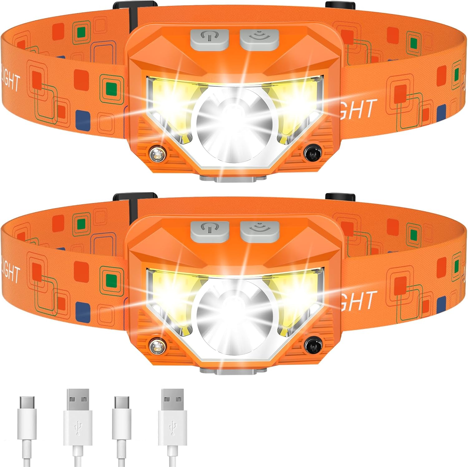 Rechargeable LED Headlamp 2-Pack with Motion Sensor & Red Light