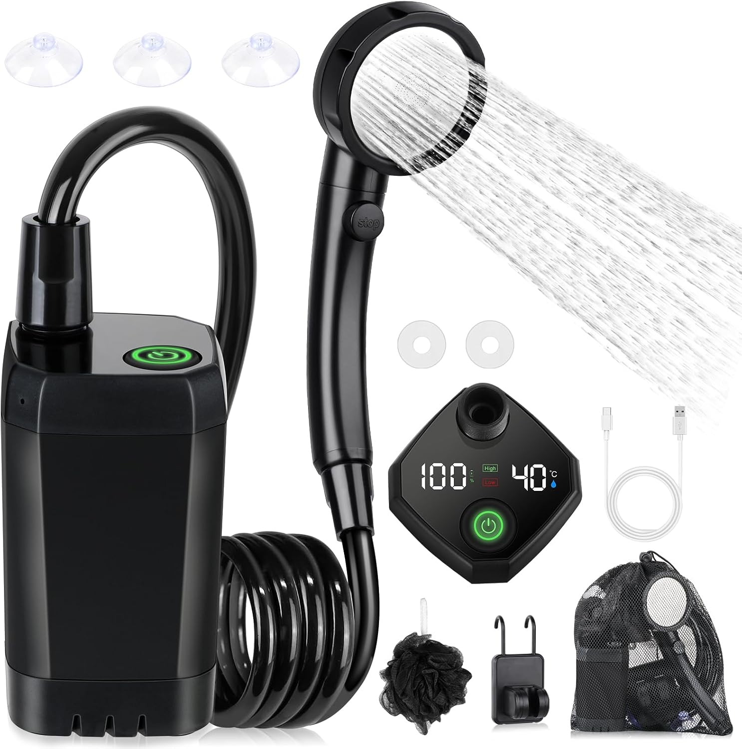 6000mAh Rechargeable Camping Shower with LED Display