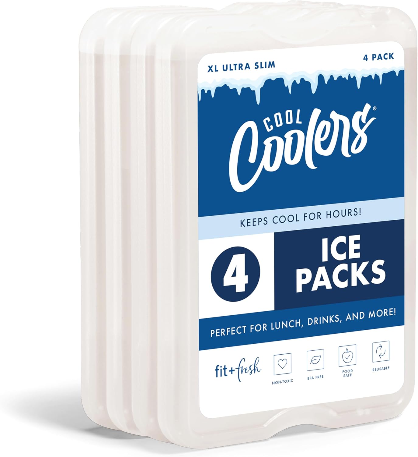 XL Slim Ice Packs 4 Pack, Reusable Quick Freeze Ice Packs for Lunch Boxes, Coolers, Picnic Bags and Outdoor Travel