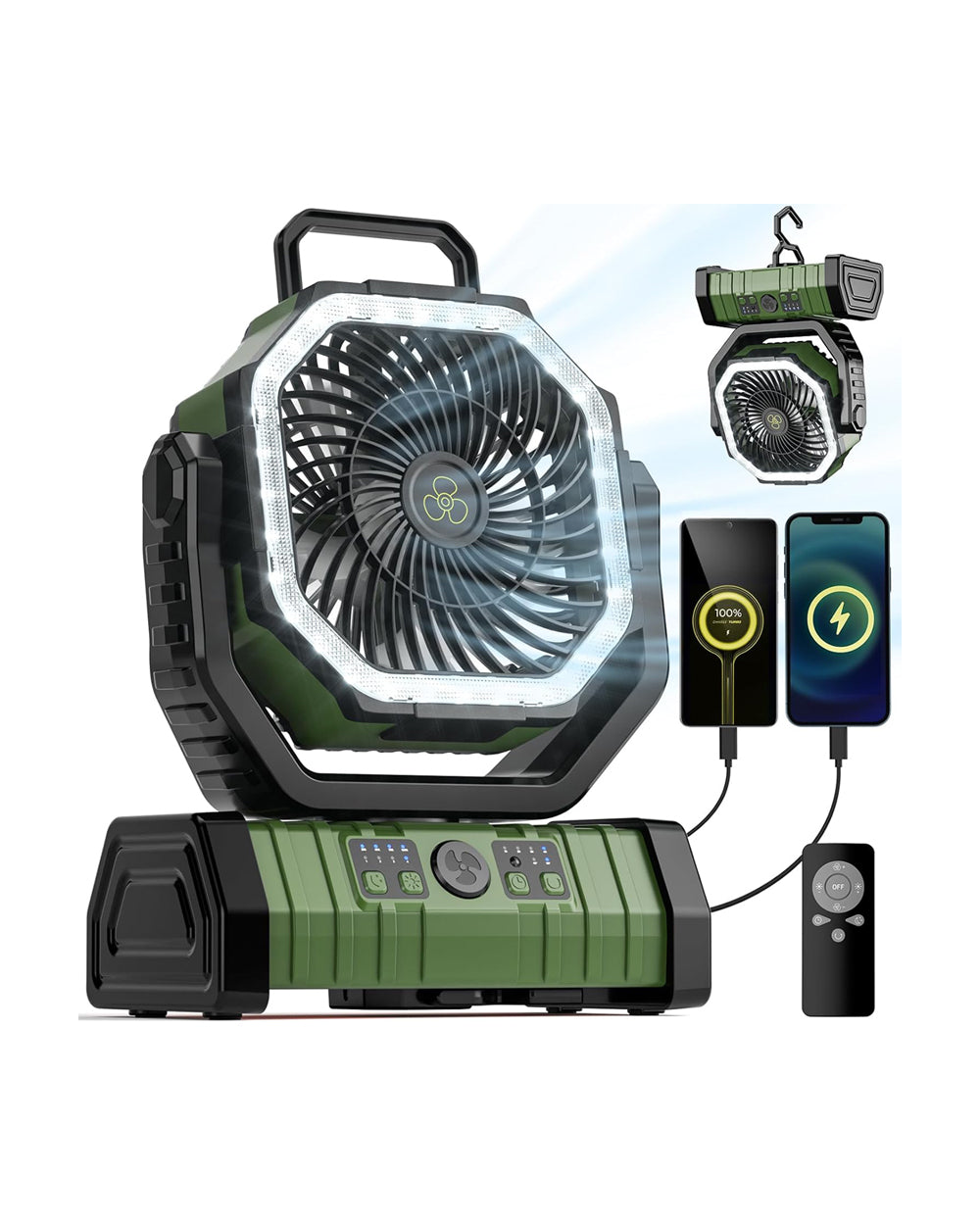 Portable Camping Fan with LED Lantern & Remote Control, 20000mAh