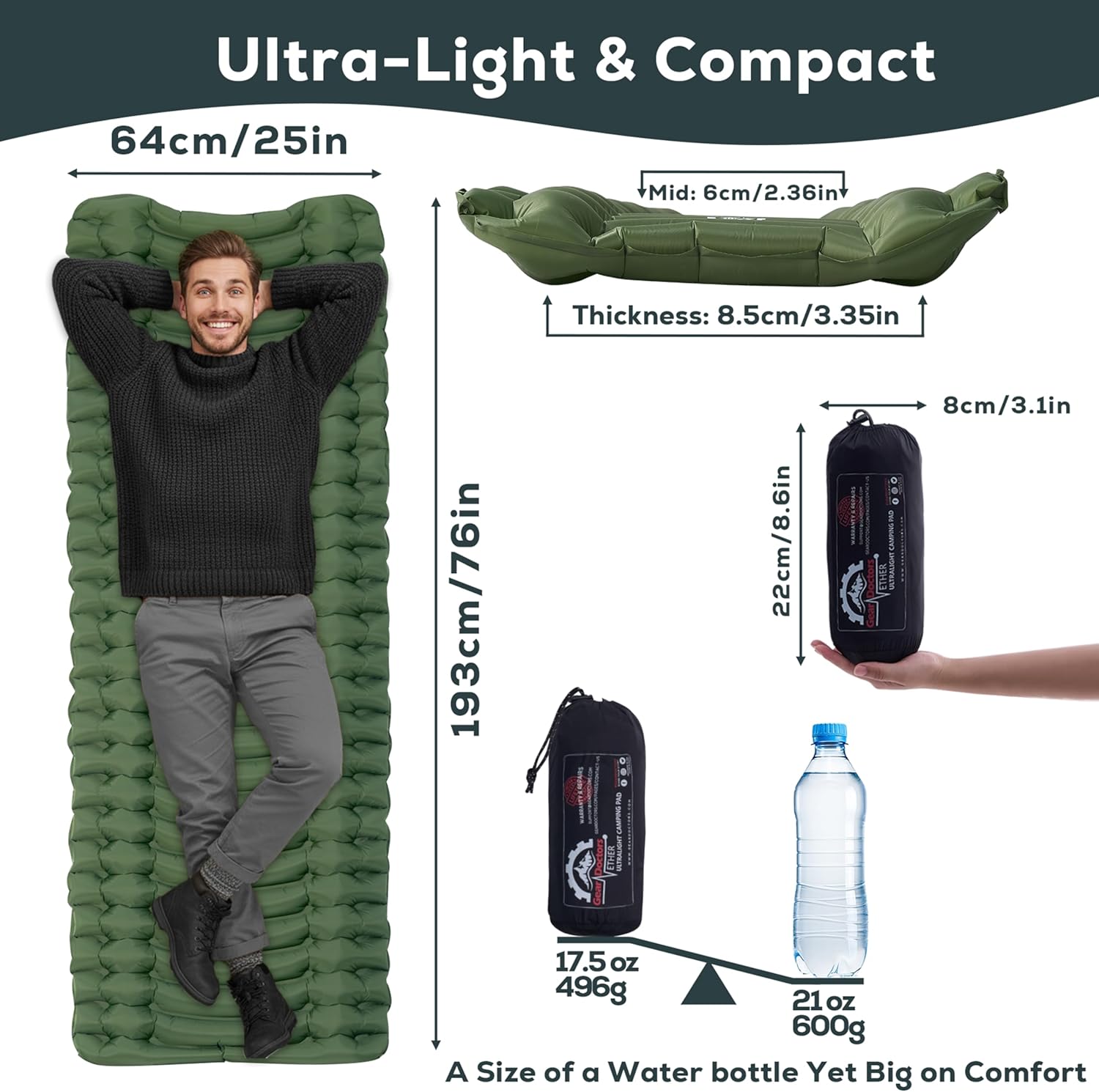 Ultralight Camping Sleeping Pad with Inflatable Air Mattress