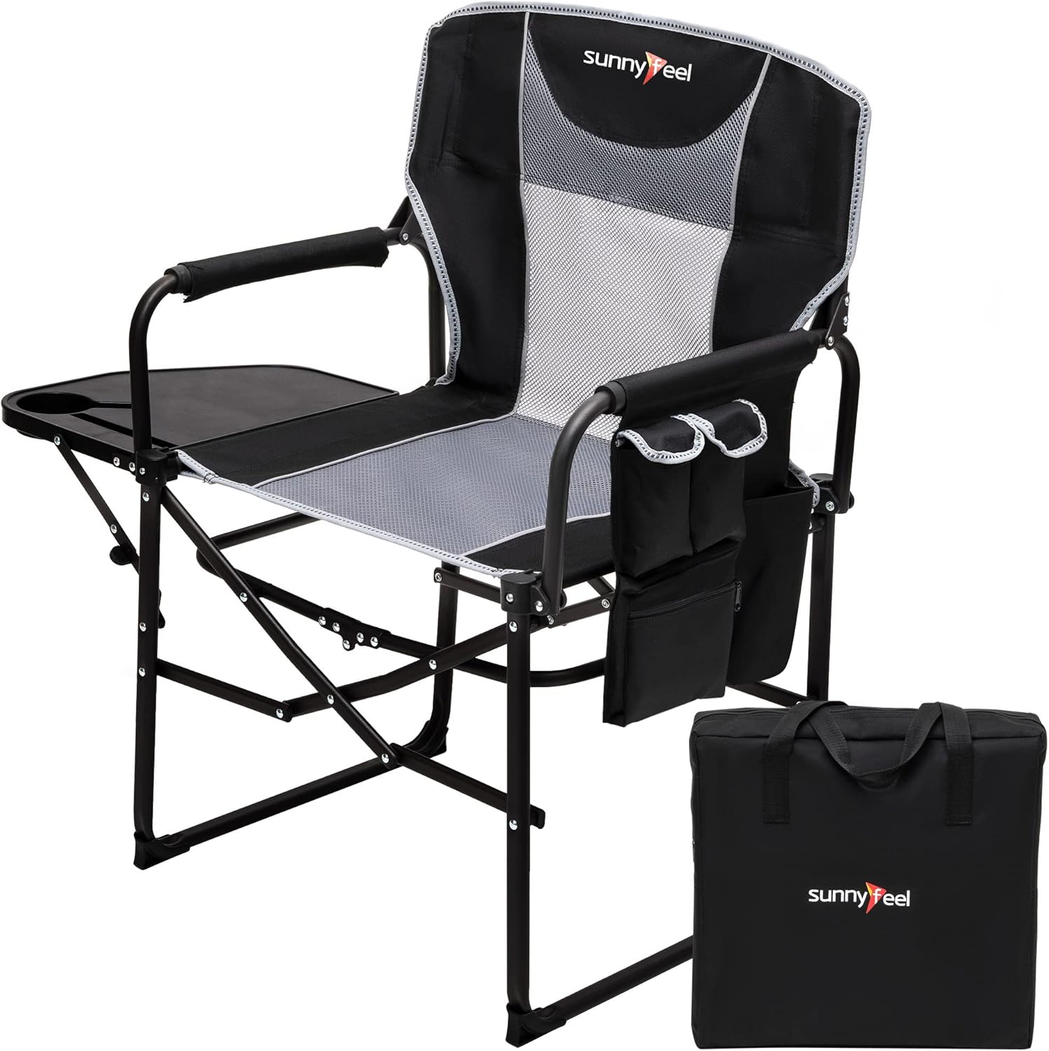 Portable Camping Directors Chair with Side Table & Storage Pocket